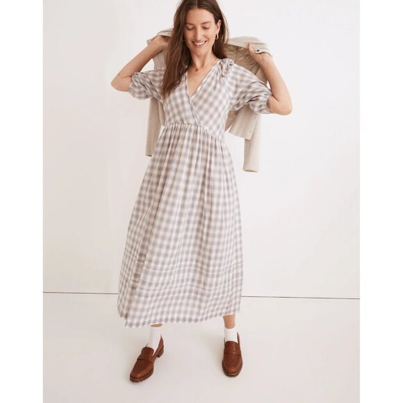 EUC $135 Madewell Marianna Puff Sleeve Midi Dress in Lavender Plaid Plus size 1X - Picture 1 of 11